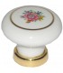 Bouton de meuble céramique blanche fleur cercle doré D.30